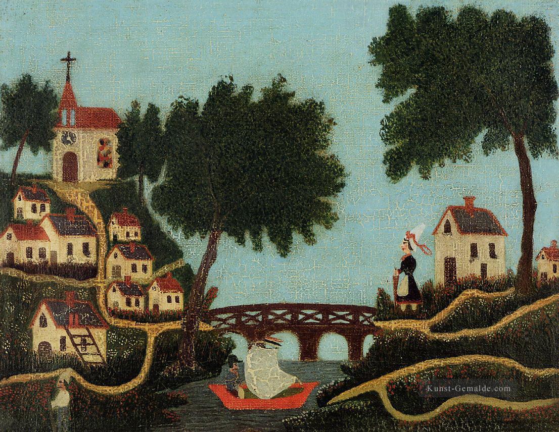 Landschaft mit Brücke 1877 Henri Rousseau Post Impressionismus Naive Primitivismus Ölgemälde